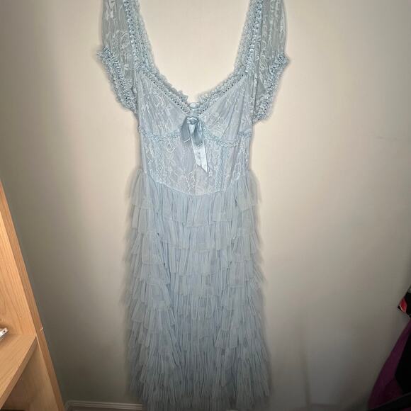 Amy Jane London Sofia Blue Lace Tulle Maxi Dress Size Large - Picture 9 of 11